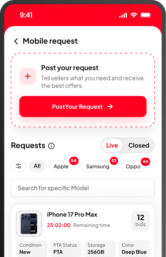 AuctionNow app showing step 1: A buyer posts a request